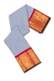 Ice Blue Handloom Gadwal Kuttu Linen Saree With Silk Zari Border 10077067