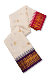 White Handloom Gadwal Kuttu Cotton Saree With Temple Border 10077070