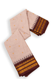 Light Brown Handloom Gadwal Kuttu Cotton Saree With Silk Zari Border 10077071