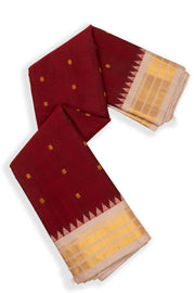 Maroon Handloom Gadwal Kuttu Cotton Saree With Silk Zari Border 10077074