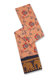 Biege Handcrafted Sungudi Cotton Saree With Elephant Border 10077132