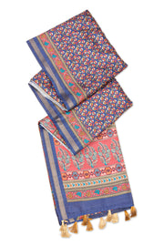Ink Blue Printed Semi Tussar Silk Saree 10077219