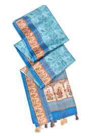 Sky Blue Printed Semi Tussar Silk Saree 10077223