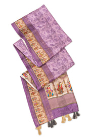 Lavender Printed Semi Tussar Silk Saree 10077224