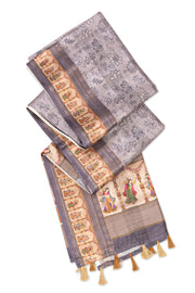 Grey Printed Semi Tussar Silk Saree 10077226