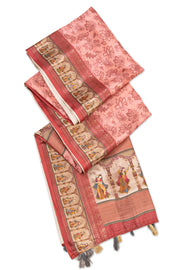 Peach Printed Semi Tussar Silk Saree 10077227