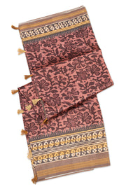 Brown Printed Semi Tussar Silk Saree 10077228
