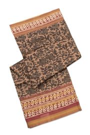 Brown Printed Semi Tussar Silk Saree 10077230