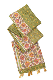 Green Printed Semi Tussar Silk Saree 10077233