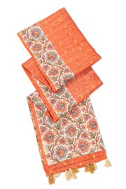 Orange Printed Semi Tussar Silk Saree 10077235