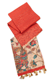 Red Printed Semi Tussar Silk Saree 10077243