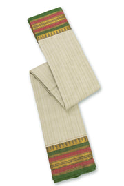 Light Grey Handloom Chettinad Cotton Saree With Temple Border 10077297