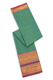Teal Blue Handloom Chettinad Cotton Saree 10077350