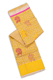 Gold Yellow Chanderi Printed Silk Cotton Saree 10077358
