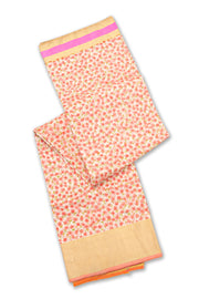 Pink Chanderi Printed Silk Cotton Saree With Floral Motifs 10077363