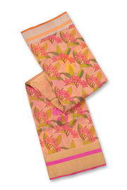 Orange Floral Motifs Chanderi Printed Silk Cotton Saree 10077366