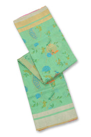 Green Bird Motifs Chanderi Printed Silk Cotton Saree 10077370