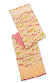 Beige Chanderi Printed Silk Cotton Saree 10077372