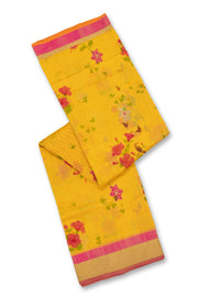 Yellow Floral Motifs Chanderi Printed Silk Cotton Saree 10077374