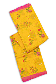 Yellow Floral Motifs Chanderi Printed Silk Cotton Saree 10077380