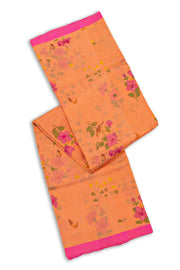 Peach Floral Motifs Chanderi Printed Silk Cotton Saree 10077381