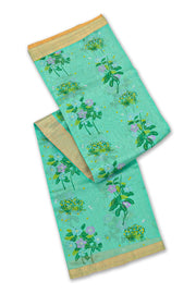 Light Teal Blue Chanderi Printed Silk Cotton Saree 10077383