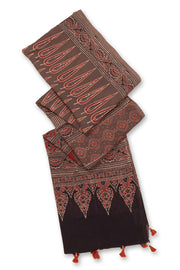 Brown Ajrakh Printed Mulmul Cotton Saree With Floral Border 10077402