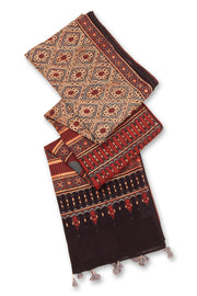 Red Ajrakh Printed Mulmul Cotton Saree 10077404