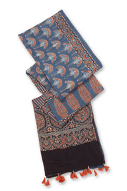 Blue Ajrakh Printed Mulmul Cotton Saree 10077405