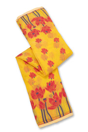 Yellow Handloom Jamdani Cotton Saree with Floral Motifs 10077532