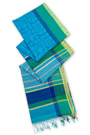 Ocean Blue Maheshwari Silk Cotton Saree 10077551