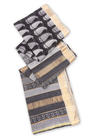 Black Printed Maheshwari Silk Cotton Saree 10077552