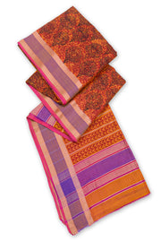 Orange Maheshwari Silk Cotton Saree 10077554