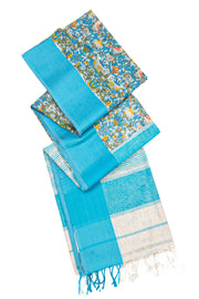 Blue Printed Maheshwari Silk Cotton Saree 10077557