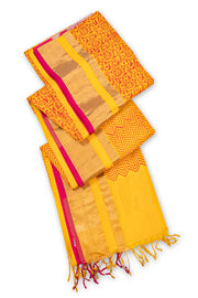 Yellow Printed Silk Cotton Saree 10077561