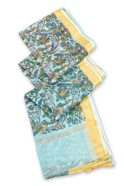 Blue Printed Maheshwari Silk Cotton Saree 10077563