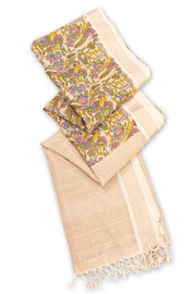 Beige Maheshwari Silk Cotton Saree 10077564