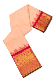 Peach Handloom Gadwal Kuttu Linen Saree With Silk Zari Border 10077068