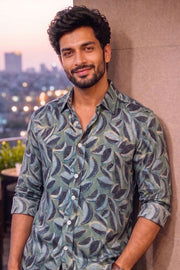 Green Full Sleeve Jahota Print Modal Silk Mens Shirt 10074376