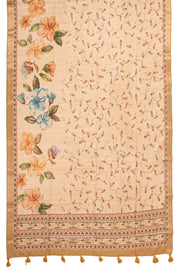 Beige Printed Semi Tussar Silk Saree with Floral Motifs 10077983