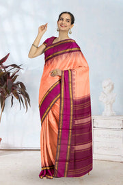 Peach Handloom Korvai Kanjivaram Silk Saree 10065035