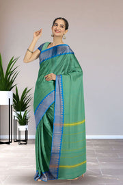 Blue Handloom Chettinad Cotton Saree 10075093