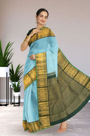 Blue Handloom Korvai Kanjivaram Silk Saree 10065059