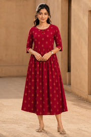 Red Hand Embroidered Cotton Dress 10077619