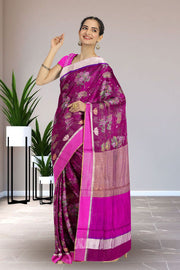 Magenta Chanderi Printed Silk Cotton Saree 10075362