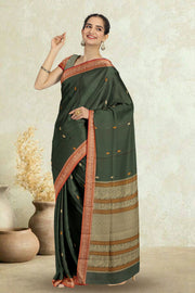 Green Handwoven Kanchi Cotton Saree 10066811
