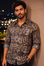 Brown Full Sleeve Vanaspathi Print Modal Silk Mens Shirt 10074062