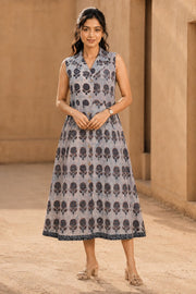 Rustic Blue Hand Block Printed Cotton Dress 10077643