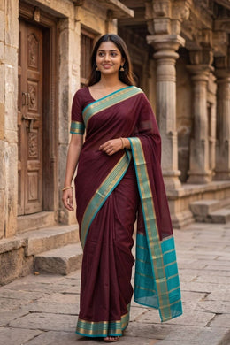 Burnt Rosewood Purple Mysore Crepe Silk Saree With Zari Border 10076242