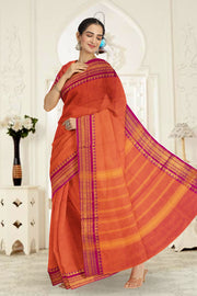 Orange Handloom Chettinad Cotton Saree 10075880